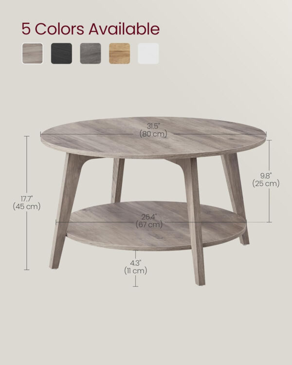 VASAGLE Round Coffee Table, 2 Tier Coffee Table with Storage, for Living Room, 31.5 x 17.7 Inches, Easy to Assemble, Honey Brown ULCT243K41