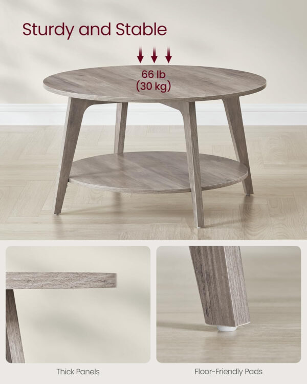 VASAGLE Round Coffee Table, 2 Tier Coffee Table with Storage, for Living Room, 31.5 x 17.7 Inches, Easy to Assemble, Honey Brown ULCT243K41