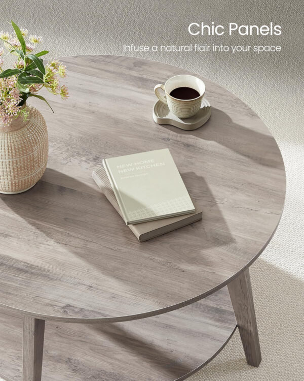 VASAGLE Round Coffee Table, 2 Tier Coffee Table with Storage, for Living Room, 31.5 x 17.7 Inches, Easy to Assemble, Honey Brown ULCT243K41