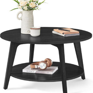 VASAGLE Round Coffee Table, 2 Tier Coffee Table with Storage, for Living Room, 31.5 x 17.7 Inches, Easy to Assemble, Honey Brown ULCT243K41