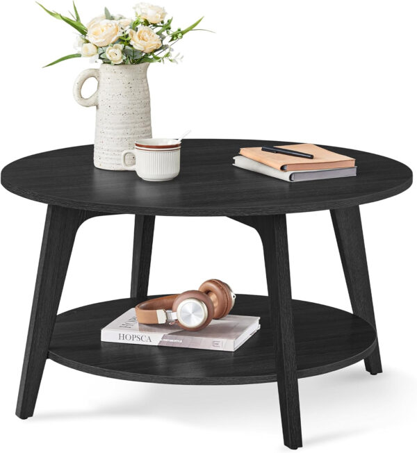 VASAGLE Round Coffee Table, 2 Tier Coffee Table with Storage, for Living Room, 31.5 x 17.7 Inches, Easy to Assemble, Honey Brown ULCT243K41