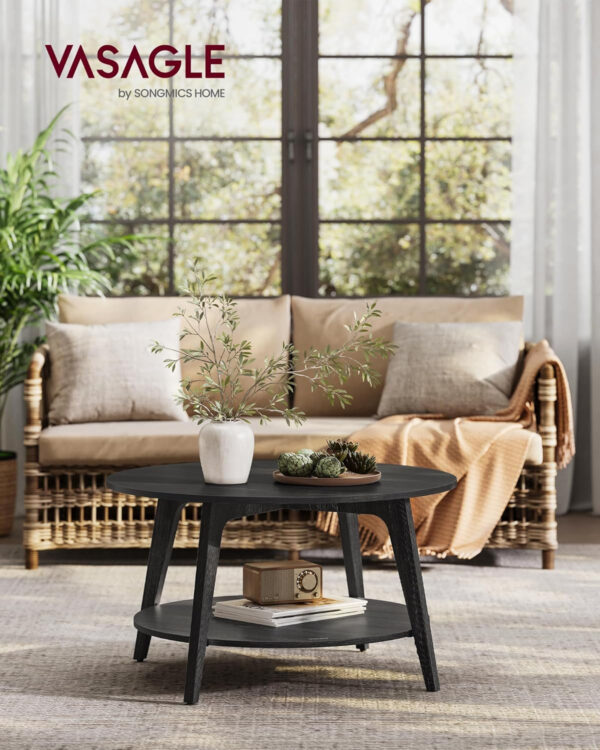 VASAGLE Round Coffee Table, 2 Tier Coffee Table with Storage, for Living Room, 31.5 x 17.7 Inches, Easy to Assemble, Honey Brown ULCT243K41
