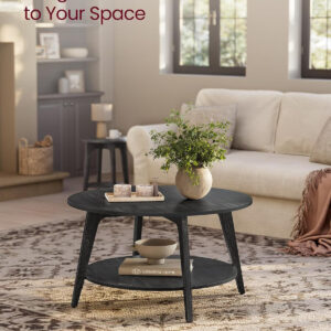 VASAGLE Round Coffee Table, 2 Tier Coffee Table with Storage, for Living Room, 31.5 x 17.7 Inches, Easy to Assemble, Honey Brown ULCT243K41
