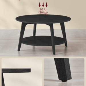 VASAGLE Round Coffee Table, 2 Tier Coffee Table with Storage, for Living Room, 31.5 x 17.7 Inches, Easy to Assemble, Honey Brown ULCT243K41