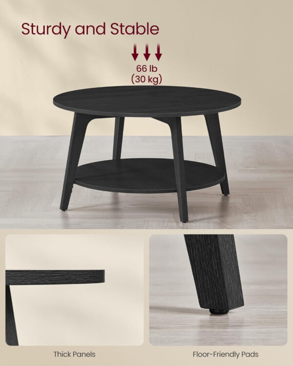 VASAGLE Round Coffee Table, 2 Tier Coffee Table with Storage, for Living Room, 31.5 x 17.7 Inches, Easy to Assemble, Honey Brown ULCT243K41