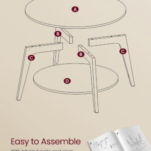 VASAGLE Round Coffee Table, 2 Tier Coffee Table with Storage, for Living Room, 31.5 x 17.7 Inches, Easy to Assemble, Honey Brown ULCT243K41