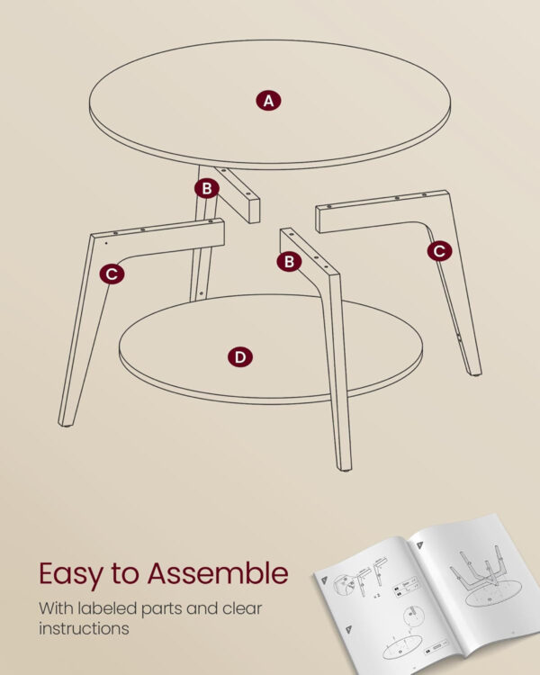 VASAGLE Round Coffee Table, 2 Tier Coffee Table with Storage, for Living Room, 31.5 x 17.7 Inches, Easy to Assemble, Honey Brown ULCT243K41