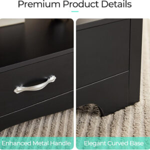 LINSY HOME Farmhouse Coffee Table with Storage, Wood Coffee Table for Living Room, Open Display Area and Storage Drawers with Metal Handles, Chic Style with Curved Base, Brown