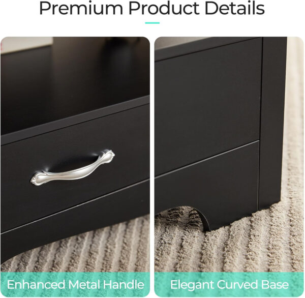 LINSY HOME Farmhouse Coffee Table with Storage, Wood Coffee Table for Living Room, Open Display Area and Storage Drawers with Metal Handles, Chic Style with Curved Base, Brown