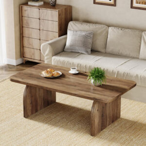 Tribesigns Rectangle Coffee Table, 47-Inch Wood Rectangular Living Room Table, Farmhouse Accent Center Low Cocktail Tea Table with Sturdy Base & Rounded Corners, Easy Assembly (Rustic Brown)