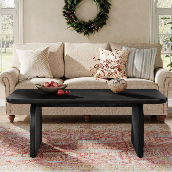Tribesigns Rectangle Coffee Table, 47-Inch Wood Rectangular Living Room Table, Farmhouse Accent Center Low Cocktail Tea Table with Sturdy Base & Rounded Corners, Easy Assembly (Rustic Brown)