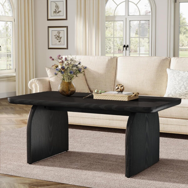 Tribesigns Rectangle Coffee Table, 47-Inch Wood Rectangular Living Room Table, Farmhouse Accent Center Low Cocktail Tea Table with Sturdy Base & Rounded Corners, Easy Assembly (Rustic Brown)