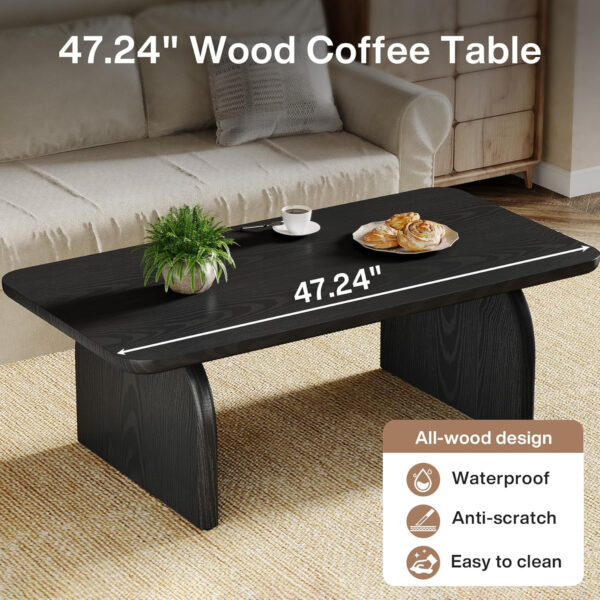 Tribesigns Rectangle Coffee Table, 47-Inch Wood Rectangular Living Room Table, Farmhouse Accent Center Low Cocktail Tea Table with Sturdy Base & Rounded Corners, Easy Assembly (Rustic Brown)