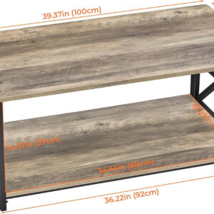 GreenForest Coffee Table for Living Room with Round Corners Farmhouse Style Center Table with Storage Shelf 39 Inch Space Saving Easy Assembly Gray Wash