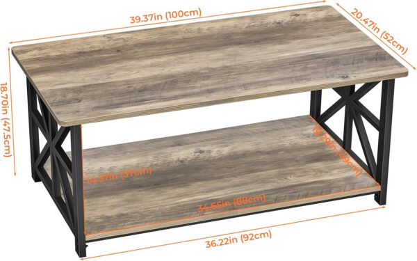 GreenForest Coffee Table for Living Room with Round Corners Farmhouse Style Center Table with Storage Shelf 39 Inch Space Saving Easy Assembly Gray Wash