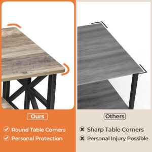 GreenForest Coffee Table for Living Room with Round Corners Farmhouse Style Center Table with Storage Shelf 39 Inch Space Saving Easy Assembly Gray Wash