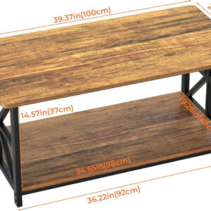 GreenForest Coffee Table for Living Room with Round Corners Farmhouse Style Center Table with Storage Shelf 39 Inch Space Saving Easy Assembly Gray Wash