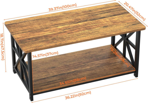 GreenForest Coffee Table for Living Room with Round Corners Farmhouse Style Center Table with Storage Shelf 39 Inch Space Saving Easy Assembly Gray Wash