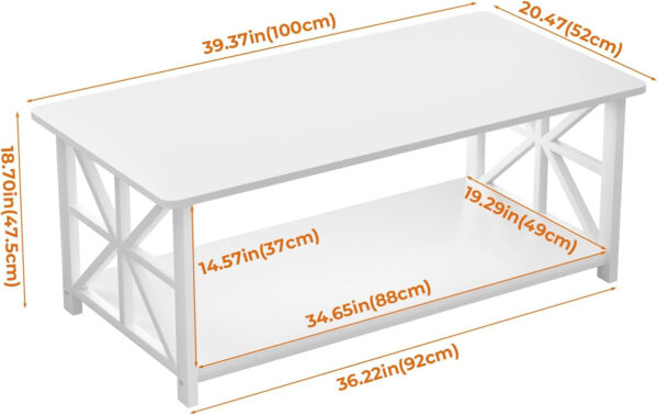 GreenForest Coffee Table for Living Room with Round Corners Farmhouse Style Center Table with Storage Shelf 39 Inch Space Saving Easy Assembly Gray Wash