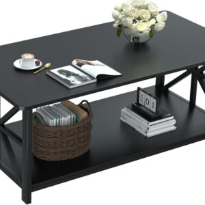 GreenForest Coffee Table for Living Room with Round Corners Farmhouse Style Center Table with Storage Shelf 39 Inch Space Saving Easy Assembly Gray Wash