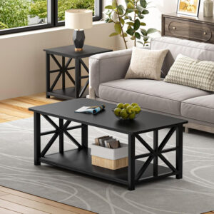 GreenForest Coffee Table for Living Room with Round Corners Farmhouse Style Center Table with Storage Shelf 39 Inch Space Saving Easy Assembly Gray Wash