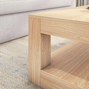 Plank+Beam Modern Rectangular Coffee Table with Shelf, 48", Solid Wood Center Table with Storage, 2 Tier Tea Table for Living Room, Blonde Wirebrush