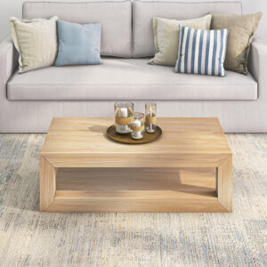 Plank+Beam Modern Rectangular Coffee Table with Shelf, 48", Solid Wood Center Table with Storage, 2 Tier Tea Table for Living Room, Blonde Wirebrush