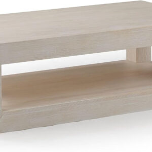 Plank+Beam Modern Rectangular Coffee Table with Shelf, 48", Solid Wood Center Table with Storage, 2 Tier Tea Table for Living Room, Blonde Wirebrush