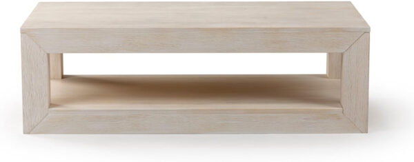 Plank+Beam Modern Rectangular Coffee Table with Shelf, 48", Solid Wood Center Table with Storage, 2 Tier Tea Table for Living Room, Blonde Wirebrush