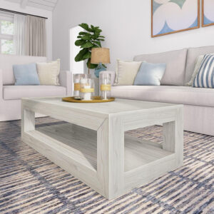 Plank+Beam Modern Rectangular Coffee Table with Shelf, 48", Solid Wood Center Table with Storage, 2 Tier Tea Table for Living Room, Blonde Wirebrush