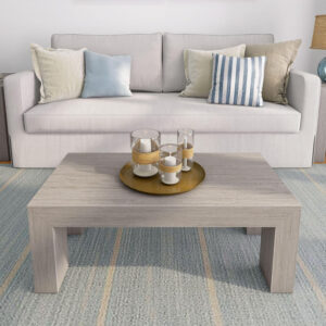 Plank+Beam Modern Rectangular Coffee Table with Shelf, 48", Solid Wood Center Table with Storage, 2 Tier Tea Table for Living Room, Blonde Wirebrush