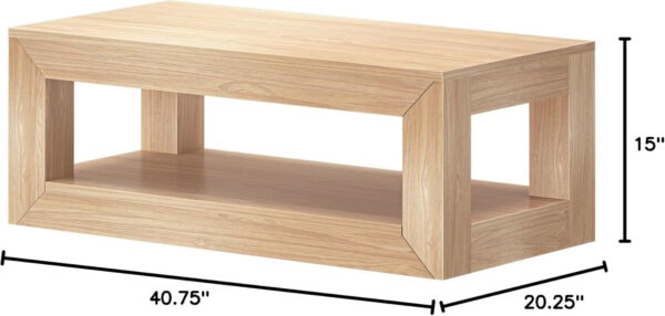 Plank+Beam Modern Rectangular Coffee Table with Shelf, 48", Solid Wood Center Table with Storage, 2 Tier Tea Table for Living Room, Blonde Wirebrush