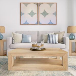 Plank+Beam Modern Rectangular Coffee Table with Shelf, 48", Solid Wood Center Table with Storage, 2 Tier Tea Table for Living Room, Blonde Wirebrush