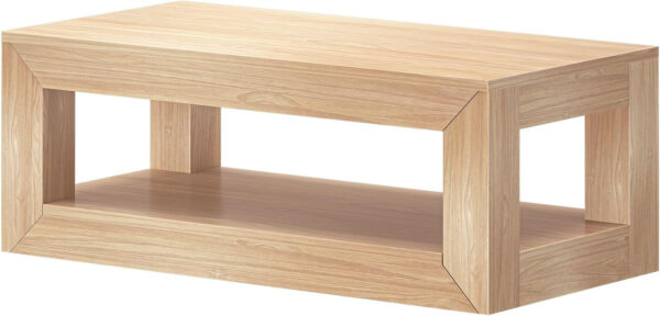 Plank+Beam Modern Rectangular Coffee Table with Shelf, 48", Solid Wood Center Table with Storage, 2 Tier Tea Table for Living Room, Blonde Wirebrush