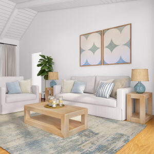 Plank+Beam Modern Rectangular Coffee Table with Shelf, 48", Solid Wood Center Table with Storage, 2 Tier Tea Table for Living Room, Blonde Wirebrush