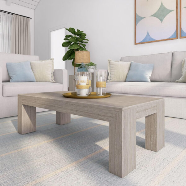 Plank+Beam Modern Rectangular Coffee Table with Shelf, 48", Solid Wood Center Table with Storage, 2 Tier Tea Table for Living Room, Blonde Wirebrush