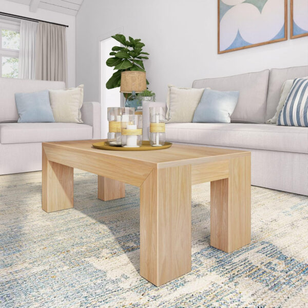 Plank+Beam Modern Rectangular Coffee Table with Shelf, 48", Solid Wood Center Table with Storage, 2 Tier Tea Table for Living Room, Blonde Wirebrush