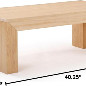 Plank+Beam Modern Rectangular Coffee Table with Shelf, 48", Solid Wood Center Table with Storage, 2 Tier Tea Table for Living Room, Blonde Wirebrush