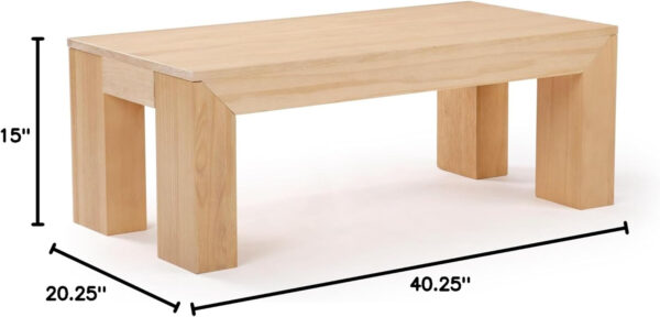 Plank+Beam Modern Rectangular Coffee Table with Shelf, 48", Solid Wood Center Table with Storage, 2 Tier Tea Table for Living Room, Blonde Wirebrush