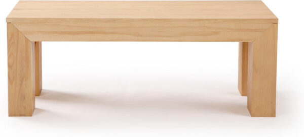 Plank+Beam Modern Rectangular Coffee Table with Shelf, 48", Solid Wood Center Table with Storage, 2 Tier Tea Table for Living Room, Blonde Wirebrush