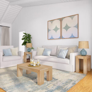 Plank+Beam Modern Rectangular Coffee Table with Shelf, 48", Solid Wood Center Table with Storage, 2 Tier Tea Table for Living Room, Blonde Wirebrush