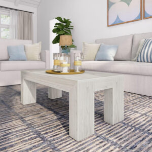 Plank+Beam Modern Rectangular Coffee Table with Shelf, 48", Solid Wood Center Table with Storage, 2 Tier Tea Table for Living Room, Blonde Wirebrush