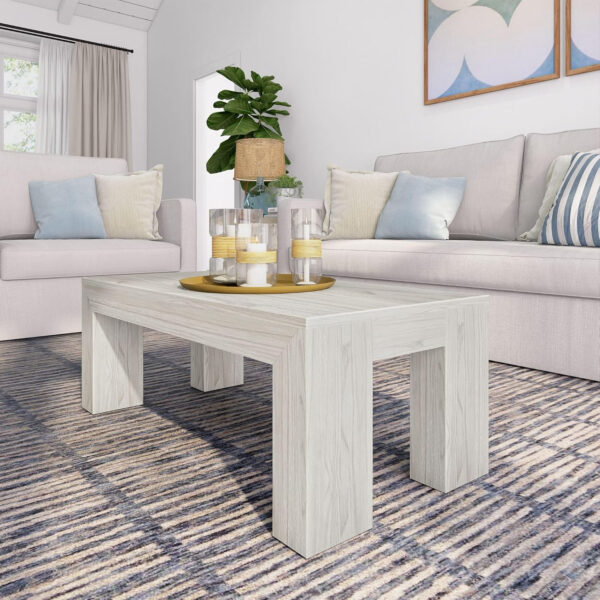 Plank+Beam Modern Rectangular Coffee Table with Shelf, 48", Solid Wood Center Table with Storage, 2 Tier Tea Table for Living Room, Blonde Wirebrush