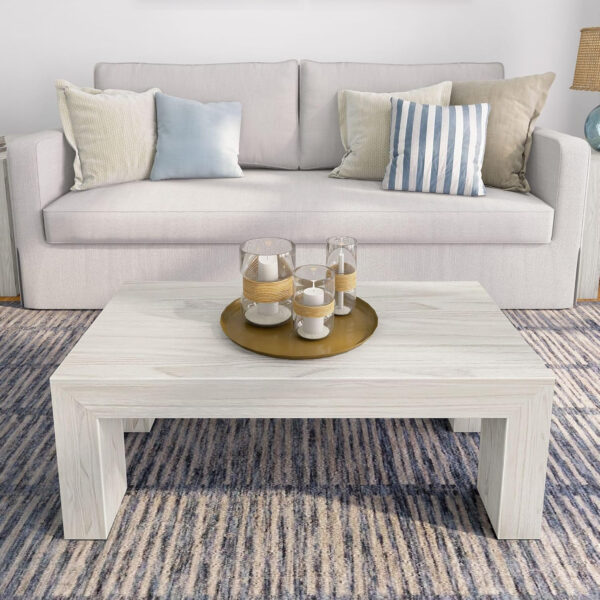 Plank+Beam Modern Rectangular Coffee Table with Shelf, 48", Solid Wood Center Table with Storage, 2 Tier Tea Table for Living Room, Blonde Wirebrush