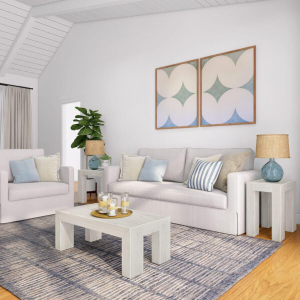 Plank+Beam Modern Rectangular Coffee Table with Shelf, 48", Solid Wood Center Table with Storage, 2 Tier Tea Table for Living Room, Blonde Wirebrush