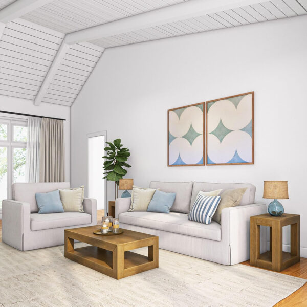 Plank+Beam Modern Rectangular Coffee Table with Shelf, 48", Solid Wood Center Table with Storage, 2 Tier Tea Table for Living Room, Blonde Wirebrush