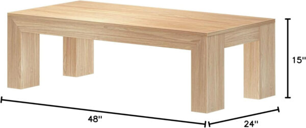 Plank+Beam Modern Rectangular Coffee Table with Shelf, 48", Solid Wood Center Table with Storage, 2 Tier Tea Table for Living Room, Blonde Wirebrush