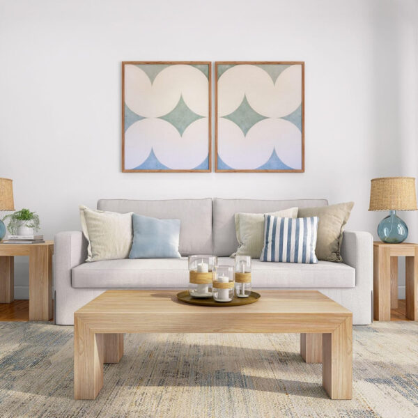Plank+Beam Modern Rectangular Coffee Table with Shelf, 48", Solid Wood Center Table with Storage, 2 Tier Tea Table for Living Room, Blonde Wirebrush