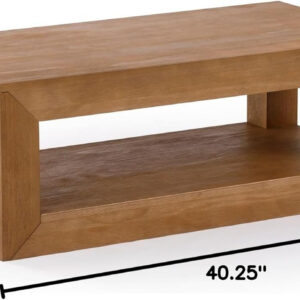 Plank+Beam Modern Rectangular Coffee Table with Shelf, 48", Solid Wood Center Table with Storage, 2 Tier Tea Table for Living Room, Blonde Wirebrush