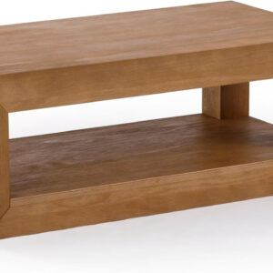 Plank+Beam Modern Rectangular Coffee Table with Shelf, 48", Solid Wood Center Table with Storage, 2 Tier Tea Table for Living Room, Blonde Wirebrush